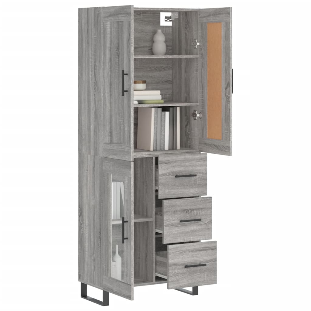 Highboard Grau Sonoma 69,5x34x180 cm Holzwerkstoff