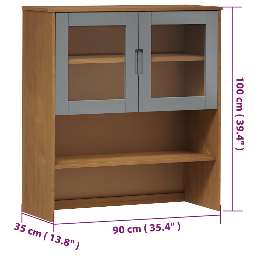 Highboard-Oberteil MOLDE Braun 90x35x100 cm Massivholz Kiefer