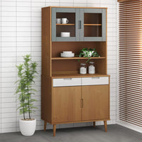 Thumbnail for Highboard-Oberteil MOLDE Braun 90x35x100 cm Massivholz Kiefer
