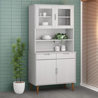 Thumbnail for Highboard-Oberteil MOLDE Weiß 90x35x100 cm Massivholz Kiefer