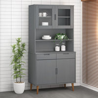 Thumbnail for Highboard-Oberteil MOLDE Grau 90x35x100 cm Massivholz Kiefer