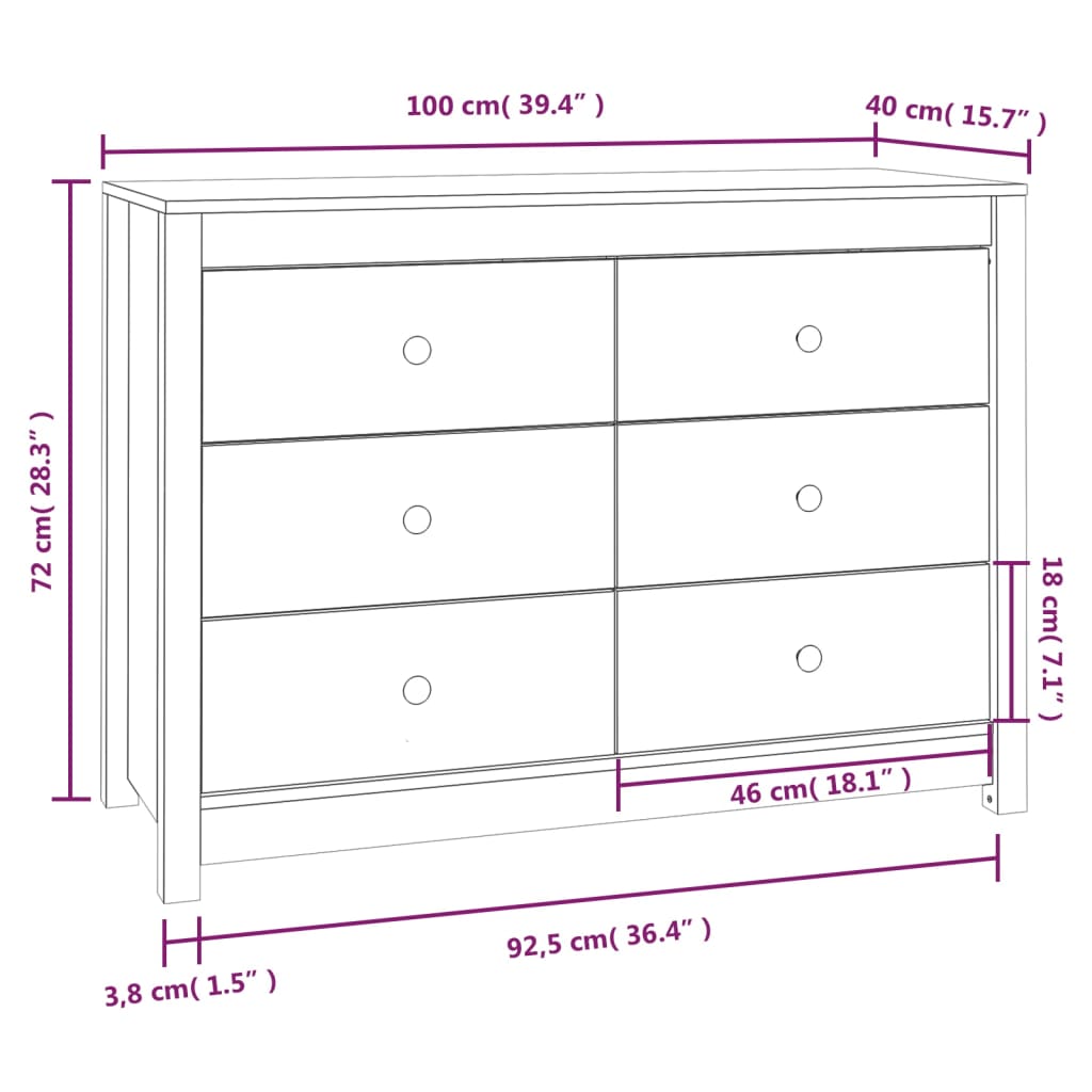 Beistellschrank Grau 100x40x72 cm Massivholz Kiefer
