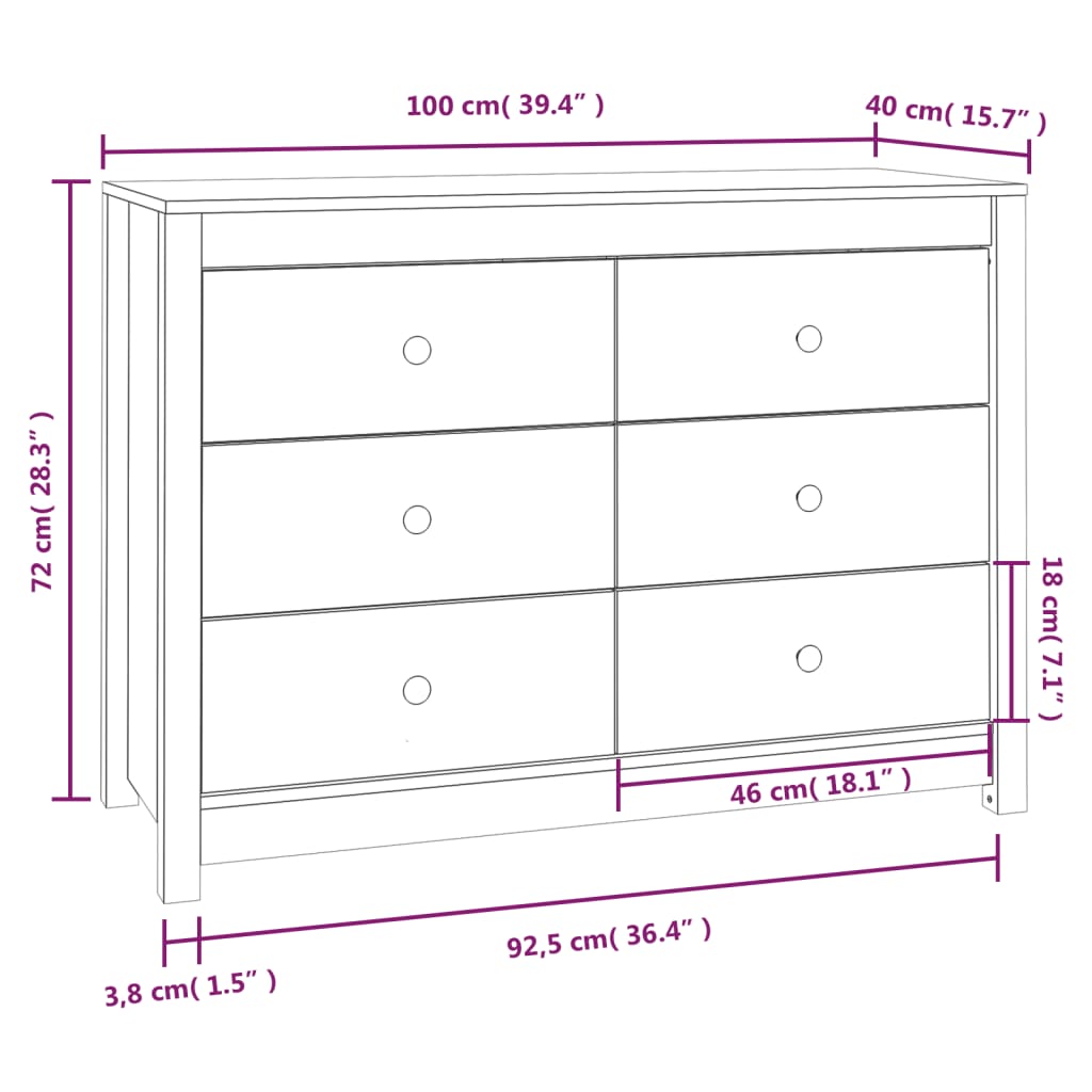 Beistellschrank Honigbraun 100x40x72 cm Massivholz Kiefer