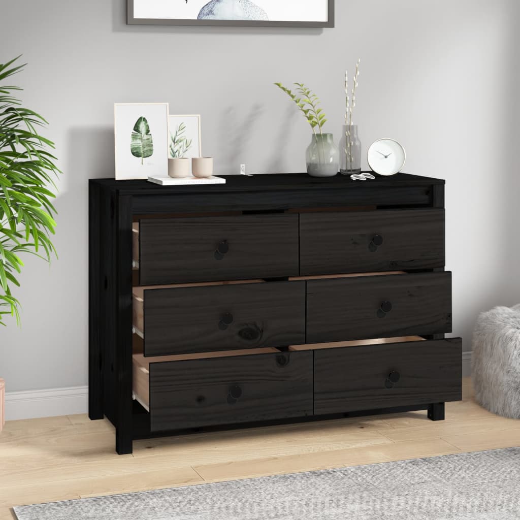 Beistellschrank Schwarz 100x40x72 cm Massivholz Kiefer