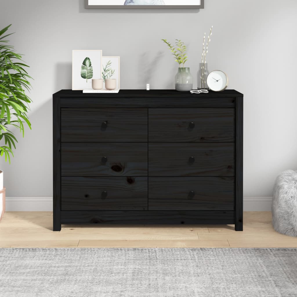Beistellschrank Schwarz 100x40x72 cm Massivholz Kiefer