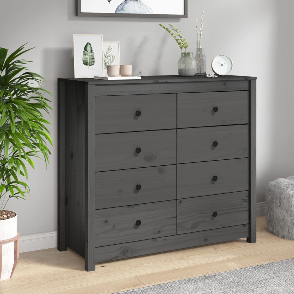 Beistellschrank Grau 100x40x90 cm Massivholz Kiefer