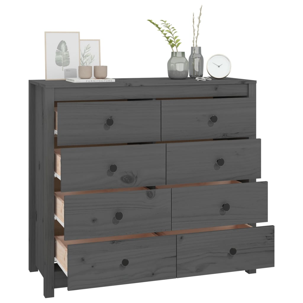 Beistellschrank Grau 100x40x90 cm Massivholz Kiefer