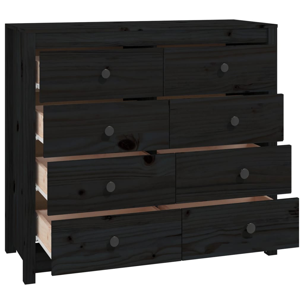 Beistellschrank Schwarz 100x40x90 cm Massivholz Kiefer