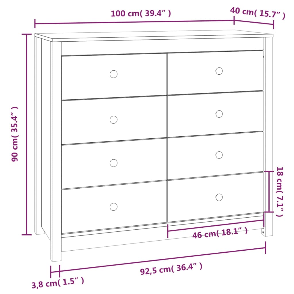 Beistellschrank Schwarz 100x40x90 cm Massivholz Kiefer