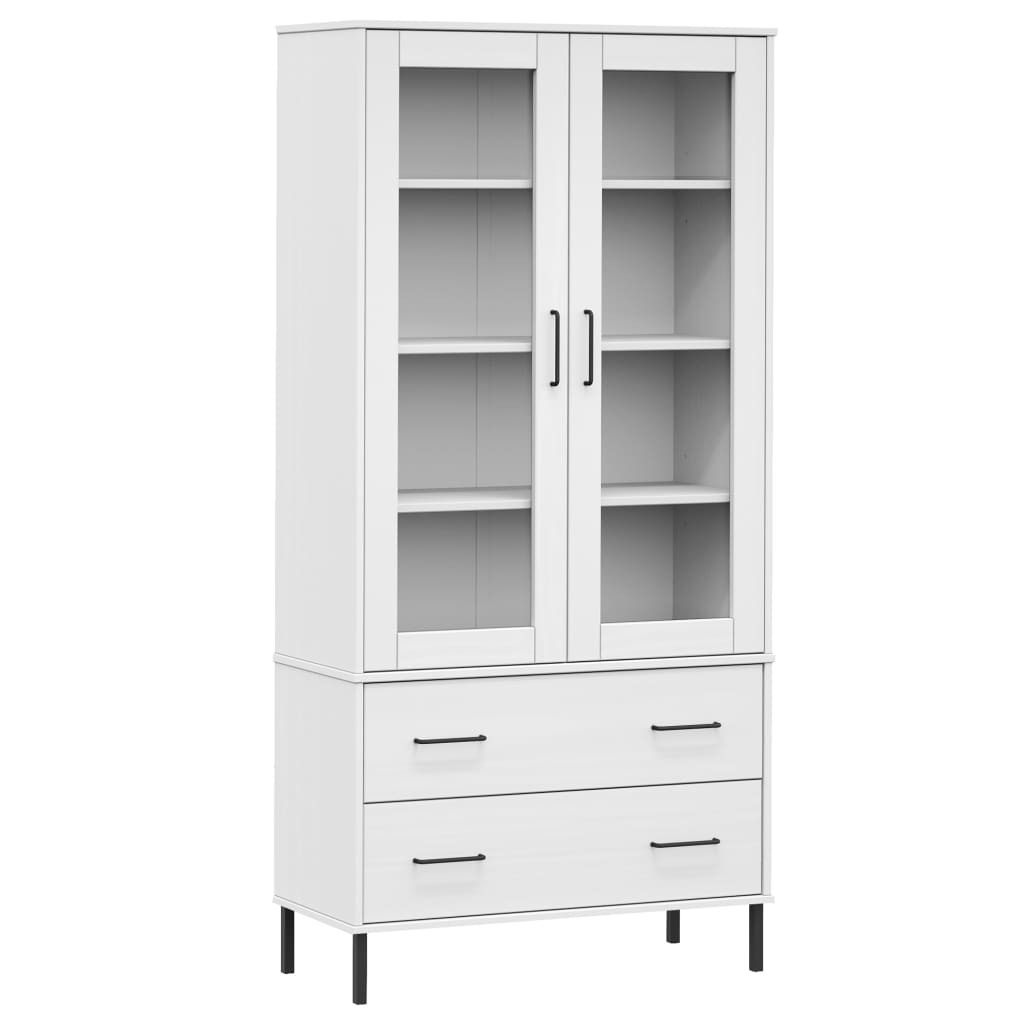 Bücherschrank OSLO Metallbeine Weiß 85x35x172,5 cm Massivholz