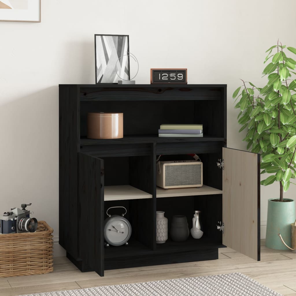 Sideboard Schwarz 70x34x80 cm Massivholz Kiefer