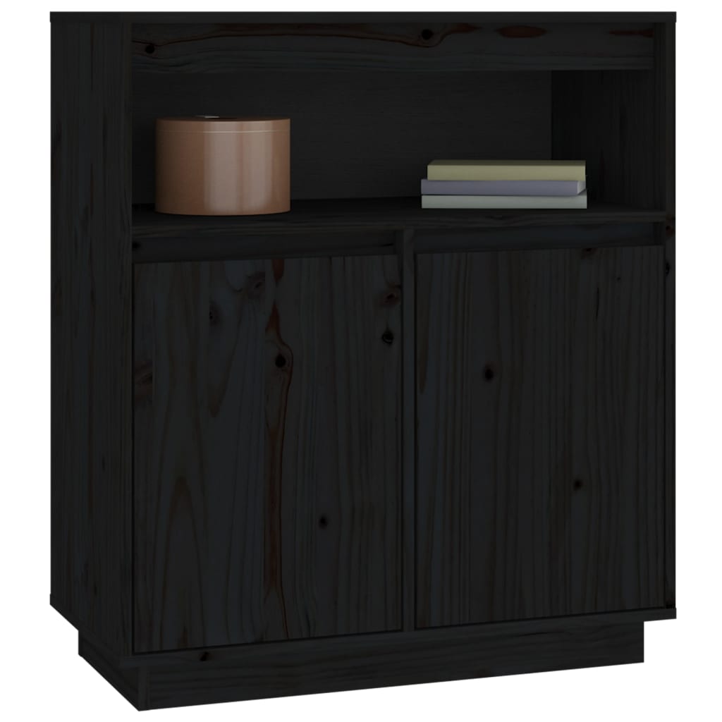 Sideboard Schwarz 70x34x80 cm Massivholz Kiefer