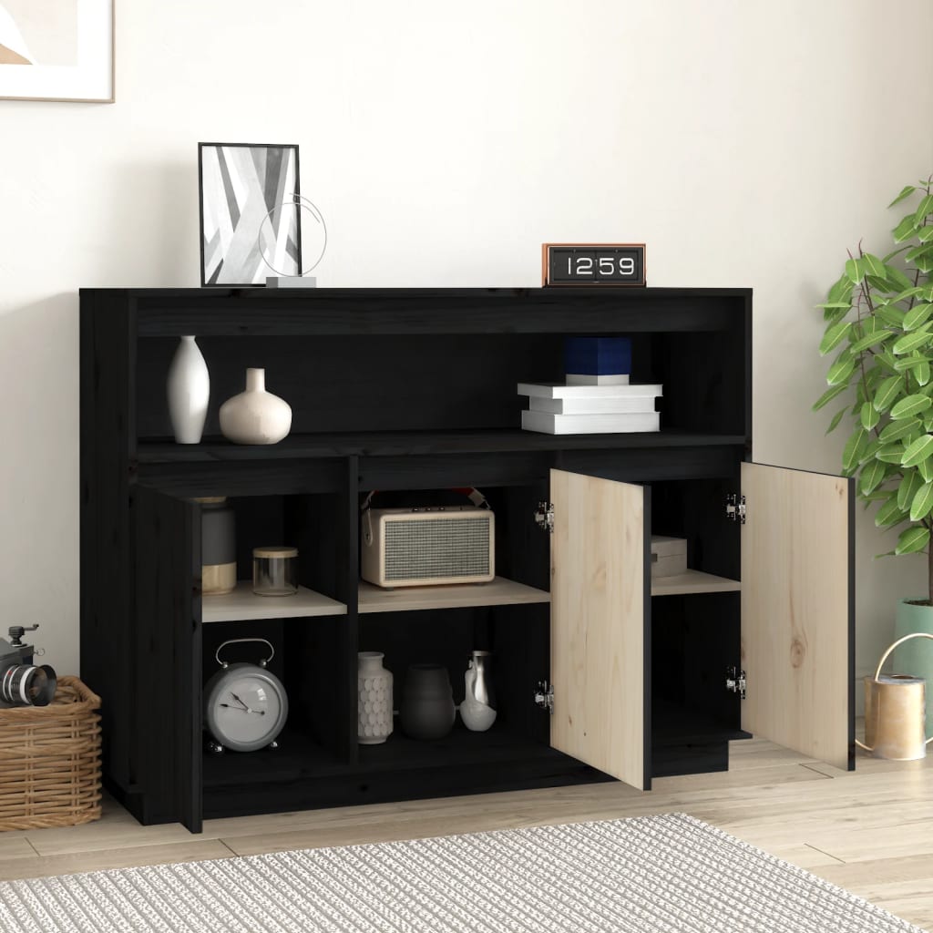 Sideboard Schwarz 104,5x34x80 cm Massivholz Kiefer