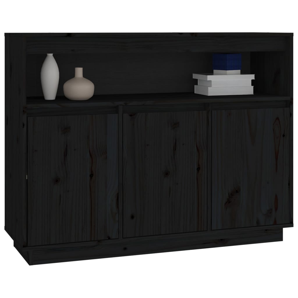 Sideboard Schwarz 104,5x34x80 cm Massivholz Kiefer