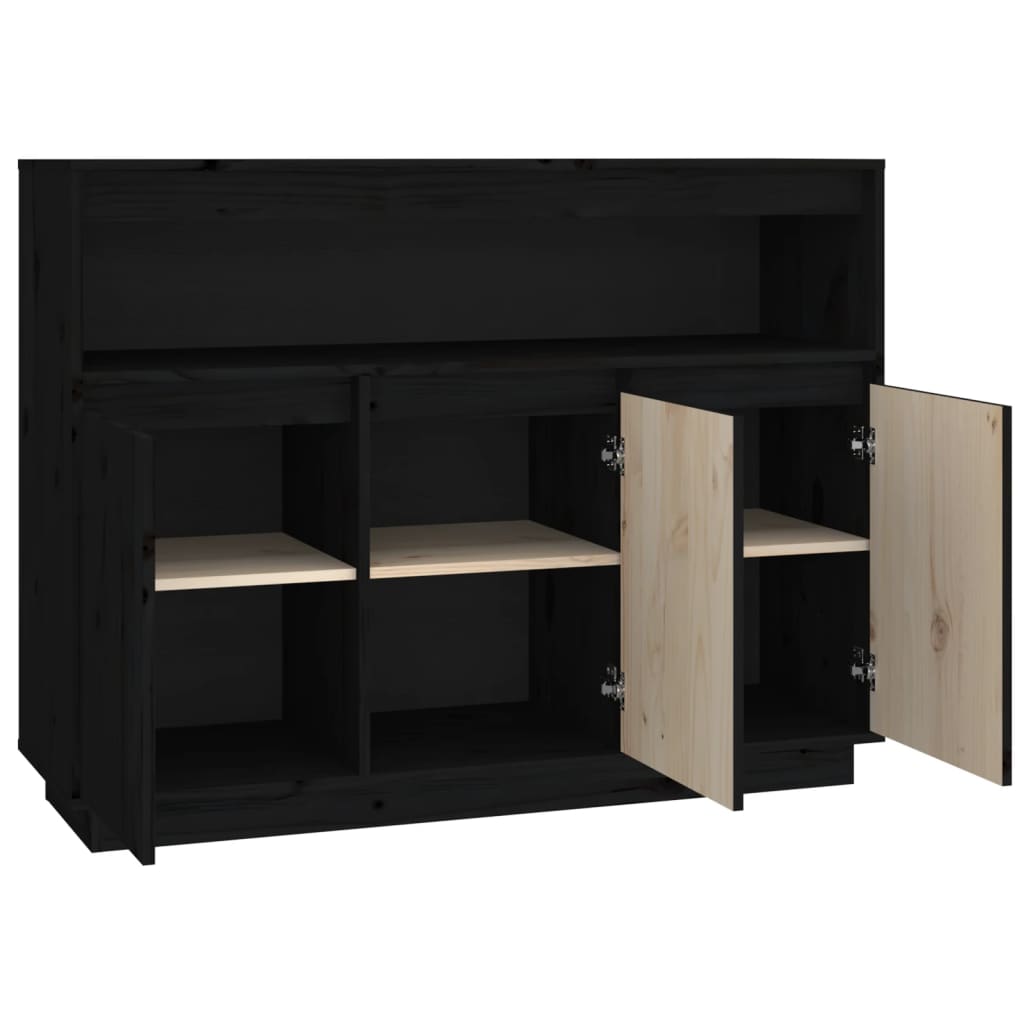 Sideboard Schwarz 104,5x34x80 cm Massivholz Kiefer