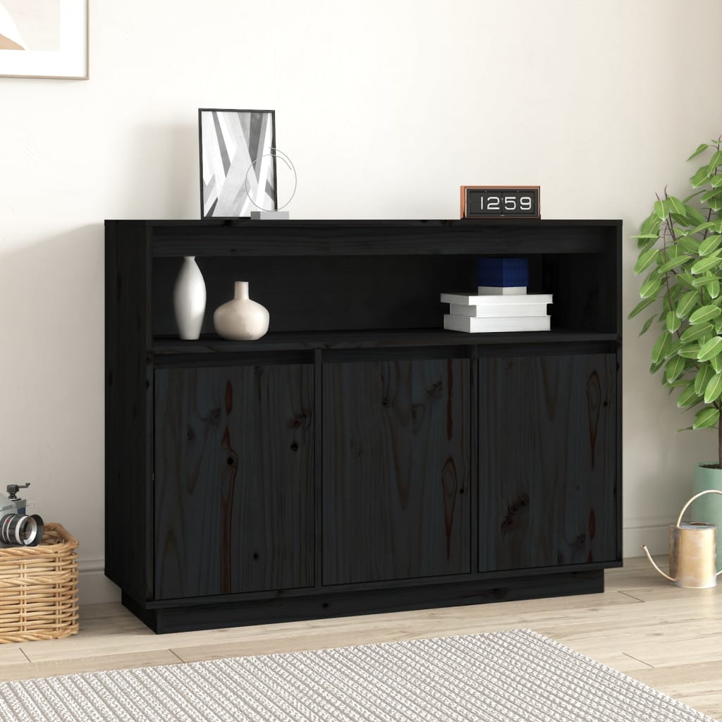 Sideboard Schwarz 104,5x34x80 cm Massivholz Kiefer