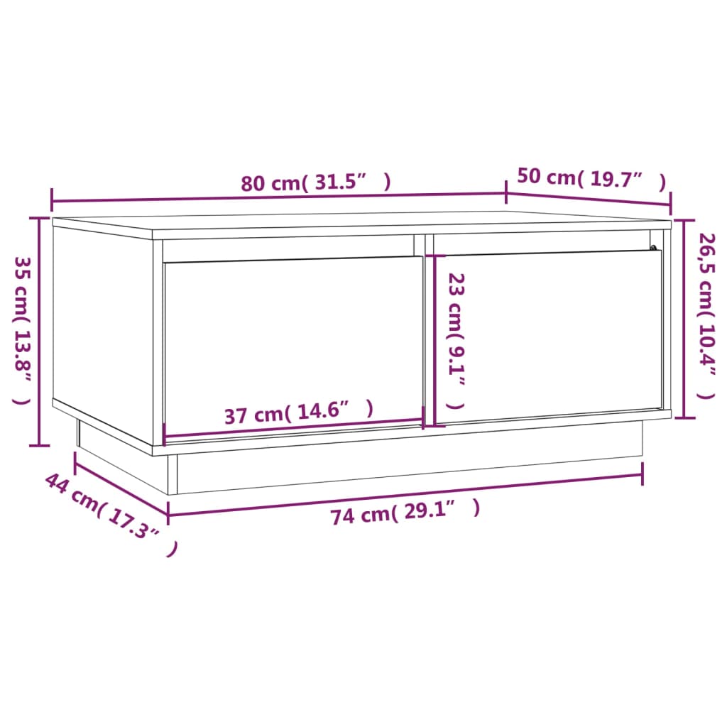 Couchtisch Schwarz 80x50x35 cm Massivholz Kiefer