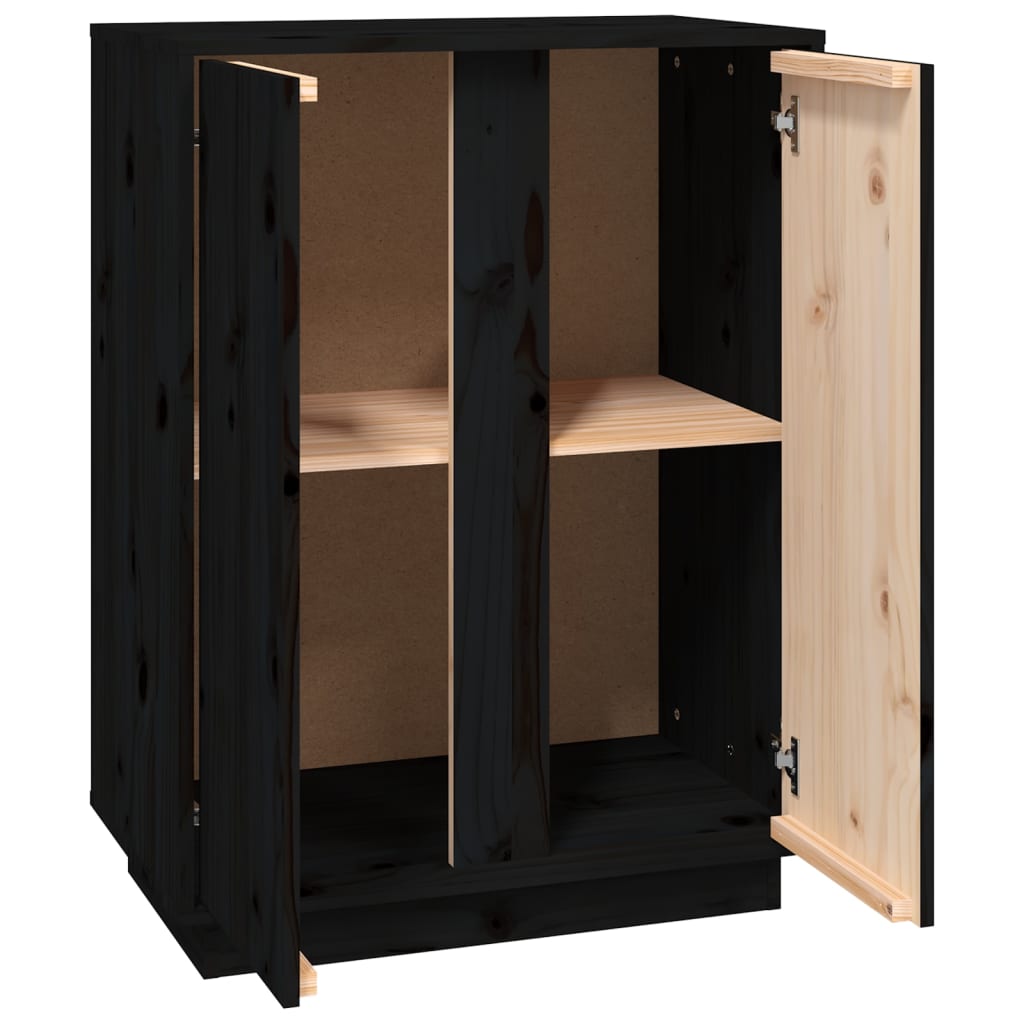 Sideboard Schwarz 60x35x80 cm Massivholz Kiefer