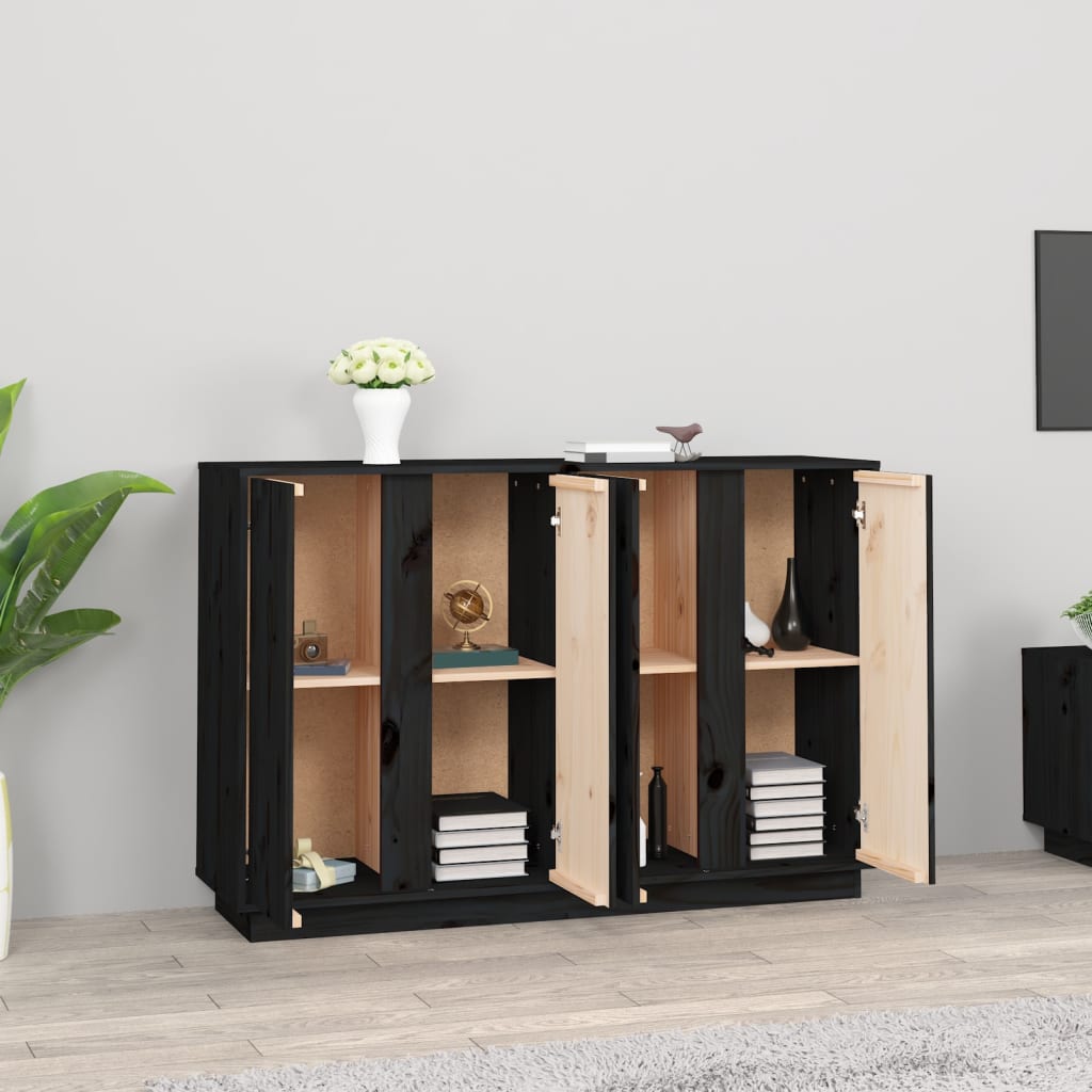 Sideboard Schwarz 120x35x80 cm Massivholz Kiefer