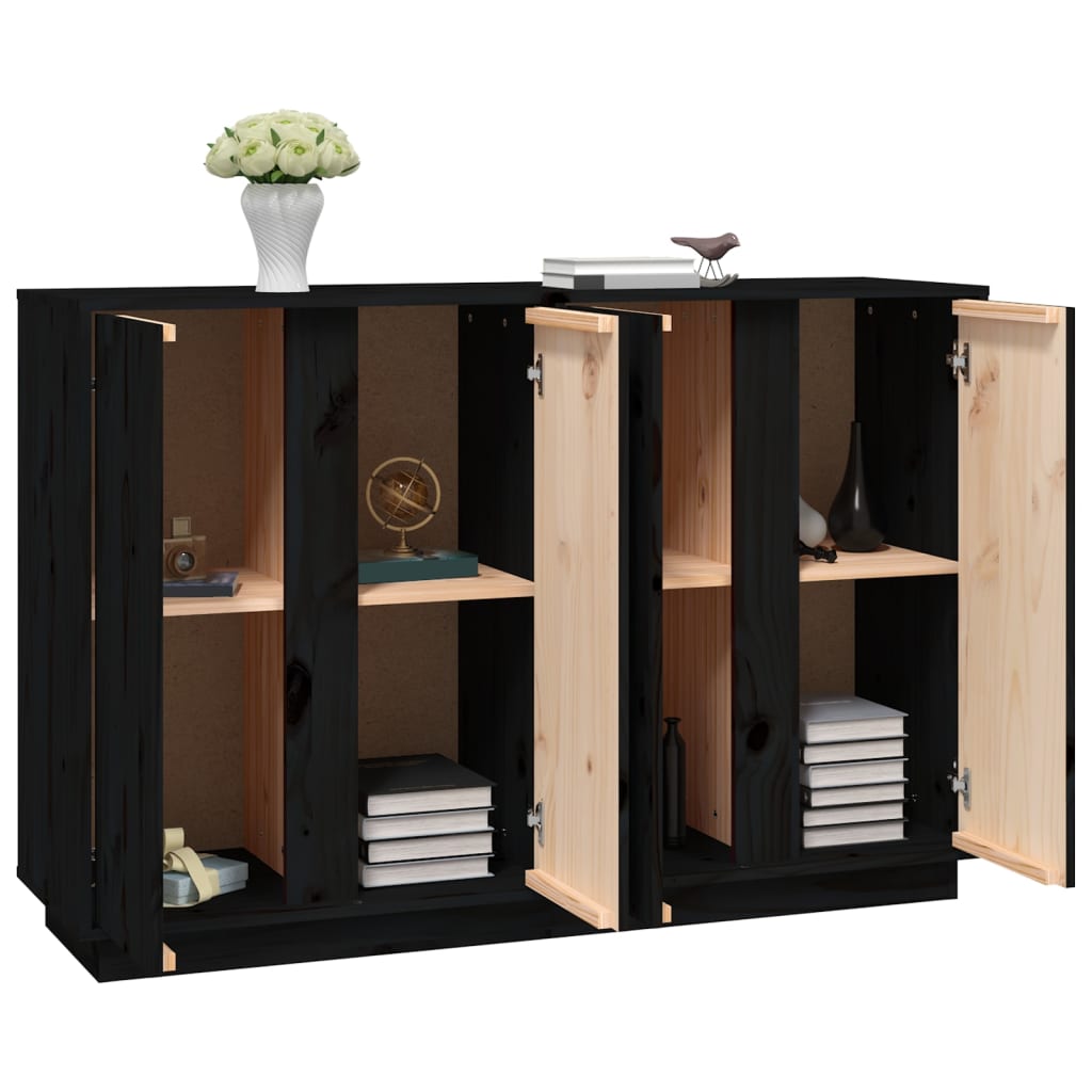 Sideboard Schwarz 120x35x80 cm Massivholz Kiefer