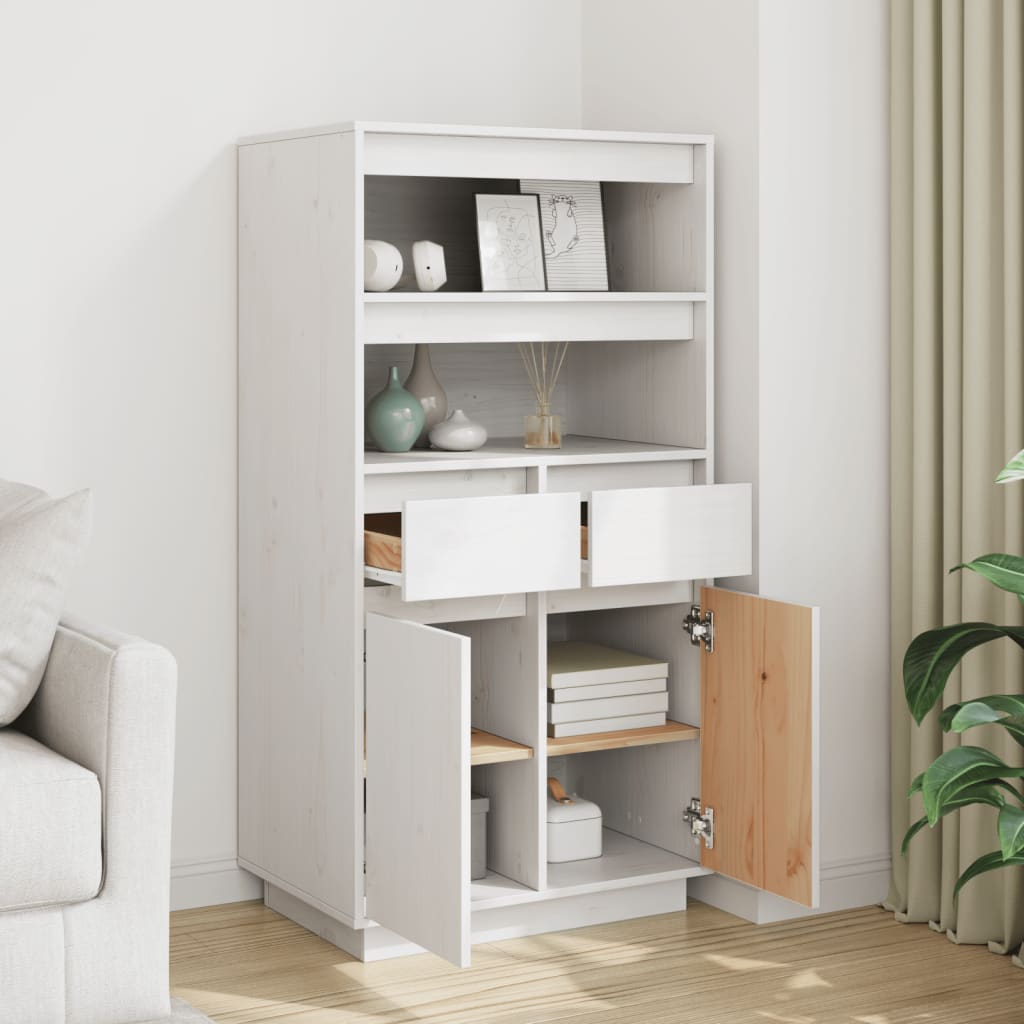 Highboard Weiß 60x40x116,5 cm Massivholz Kiefer