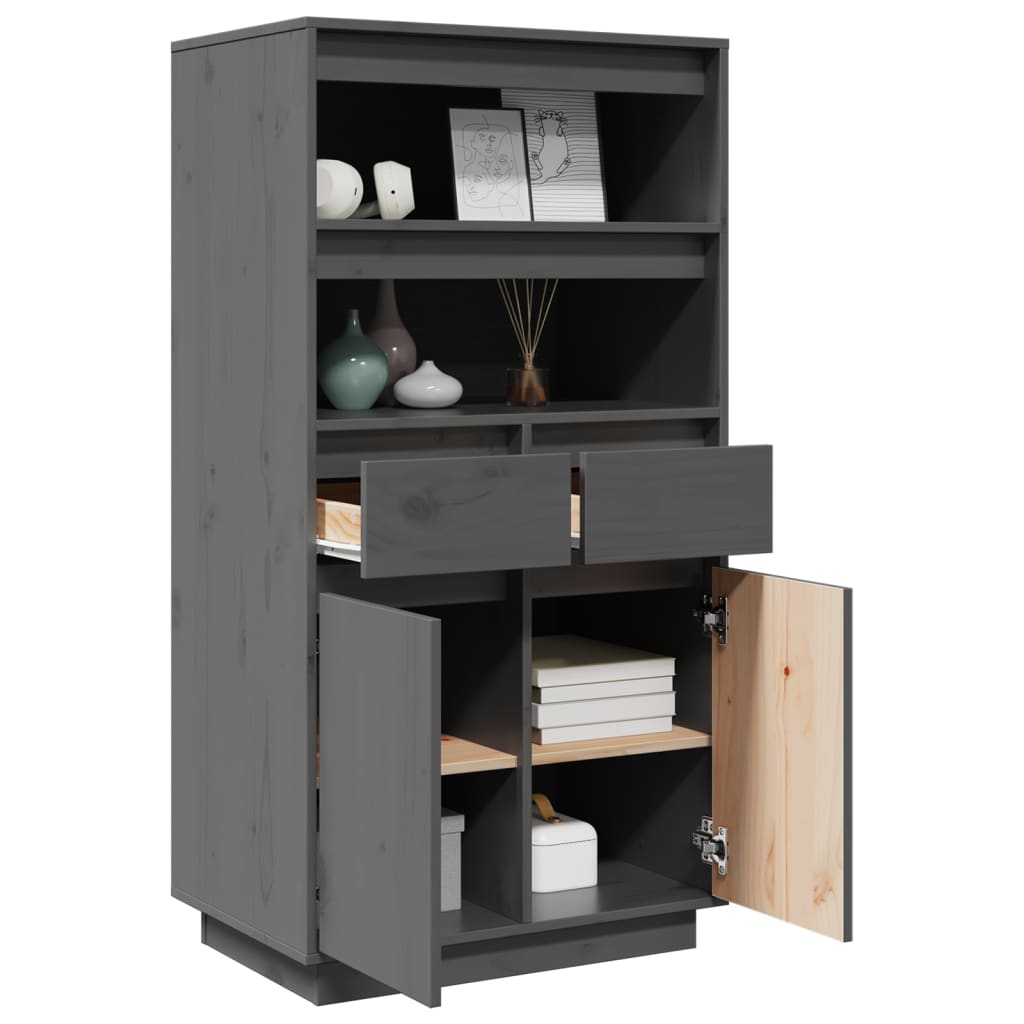 Highboard Grau 60x40x116,5 cm Massivholz Kiefer