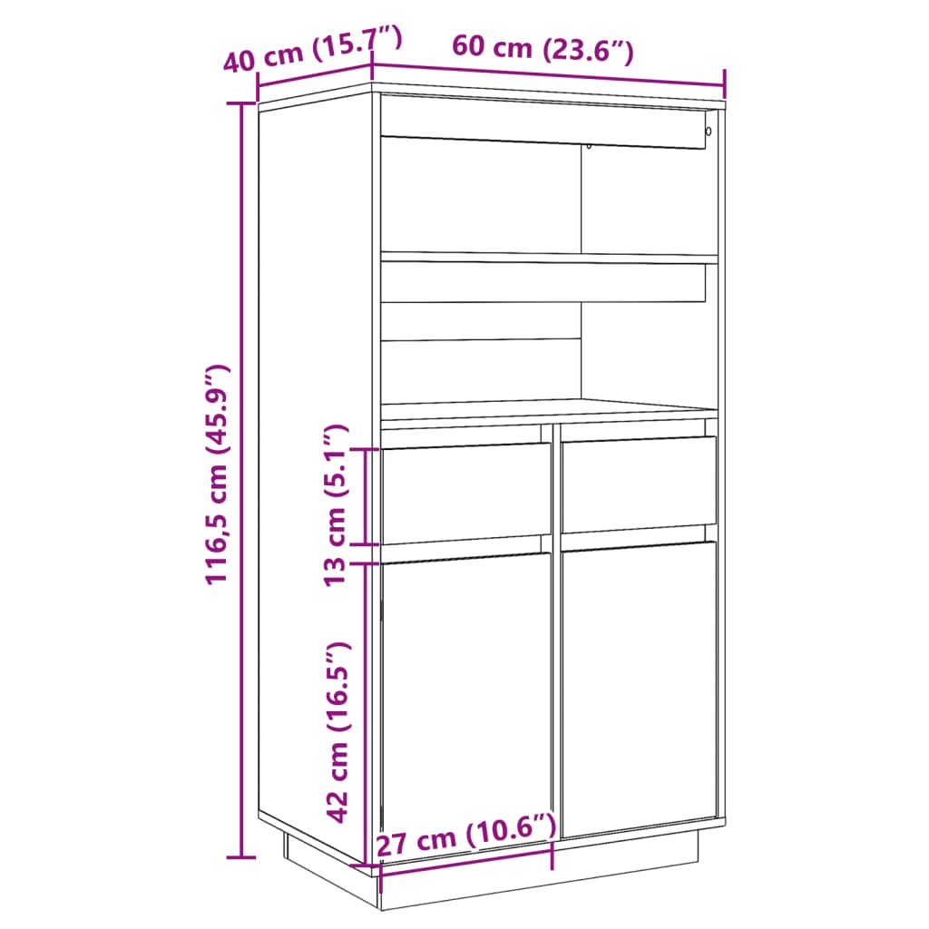 Highboard Honigbraun 60x40x116,5 cm Massivholz Kiefer
