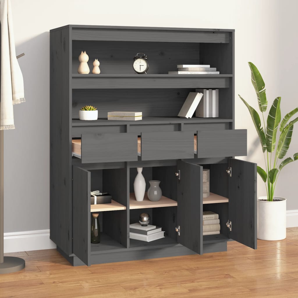 Highboard Grau 89x40x116,5 cm Massivholz Kiefer