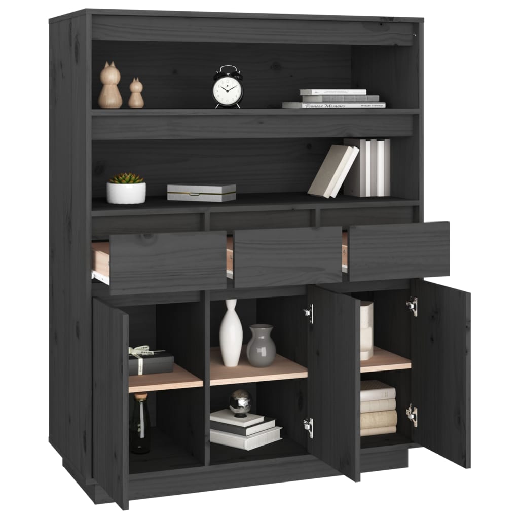 Highboard Grau 89x40x116,5 cm Massivholz Kiefer