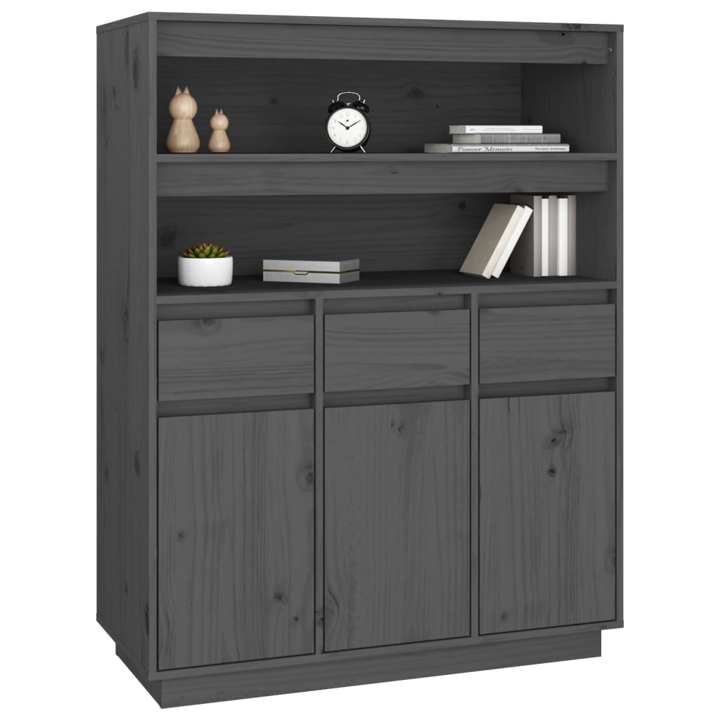Highboard Grau 89x40x116,5 cm Massivholz Kiefer