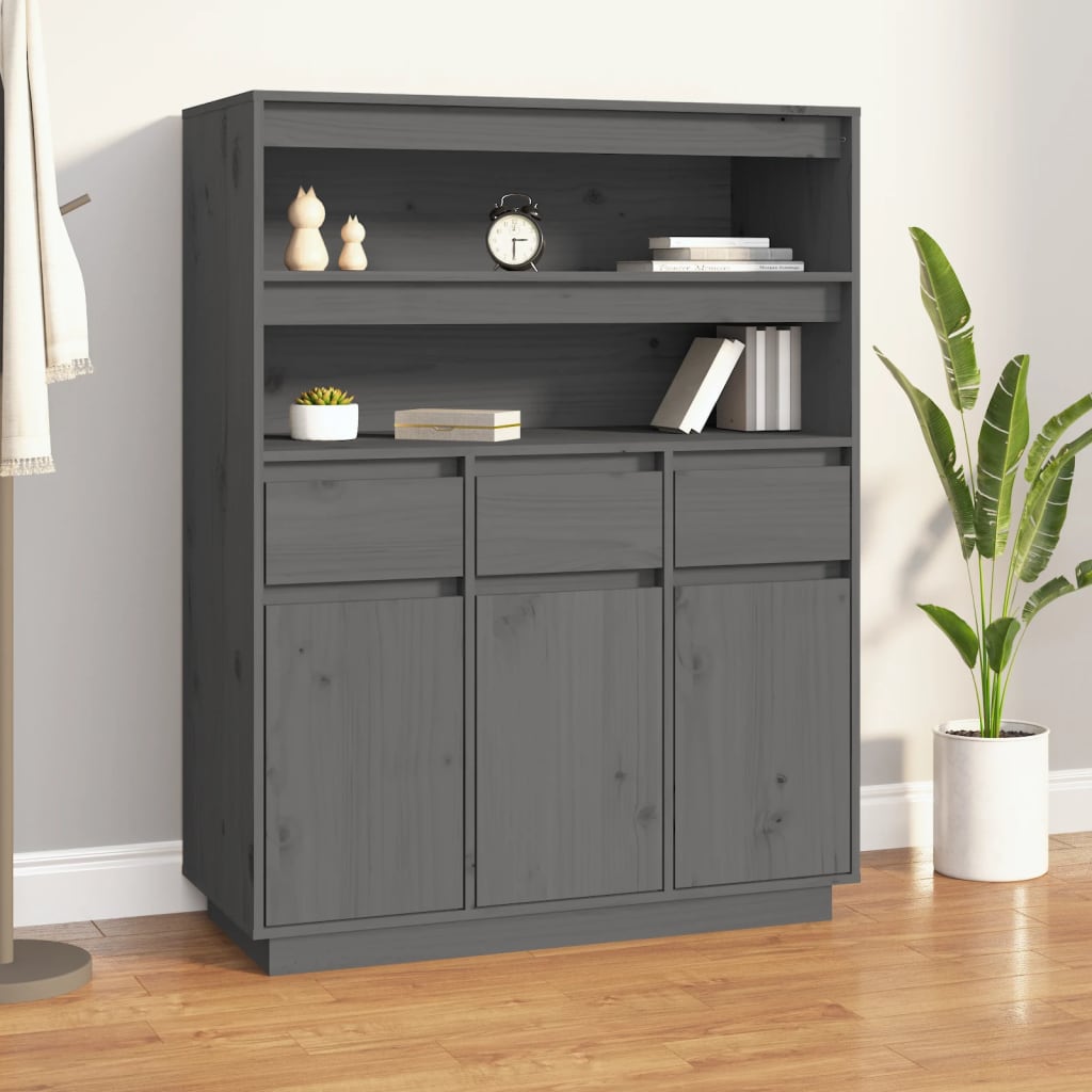 Highboard Grau 89x40x116,5 cm Massivholz Kiefer
