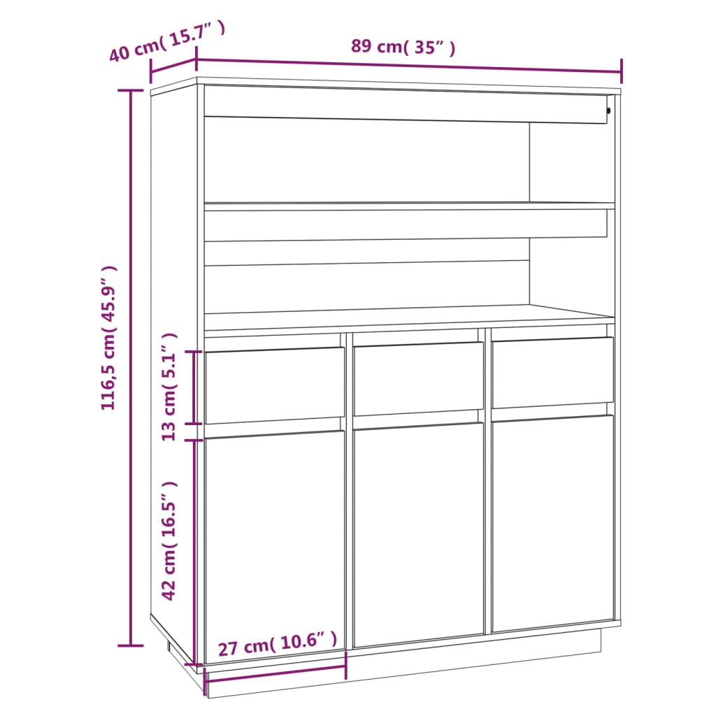 Highboard Honigbraun 89x40x116,5 cm Massivholz Kiefer