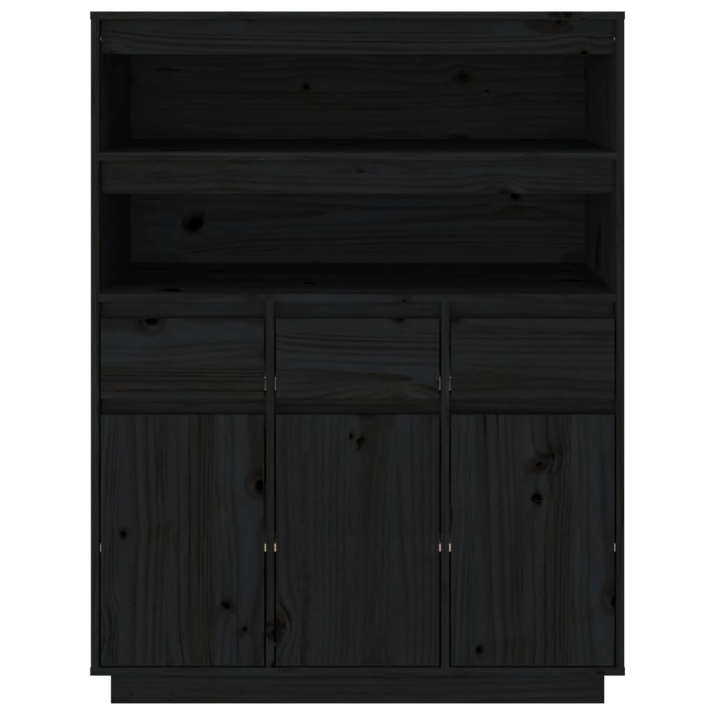 Highboard Schwarz 89x40x116,5 cm Massivholz Kiefer