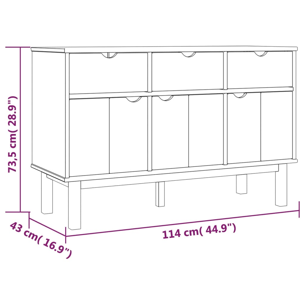Sideboard OTTA Braun&Grau 114x43x73,5 cm Massivholz Kiefer