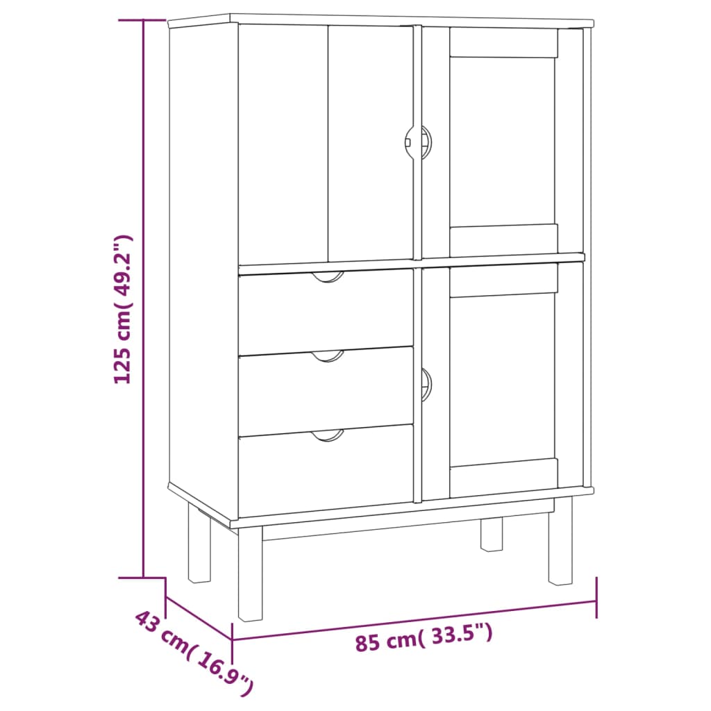Highboard OTTA Braun&Weiß 85x43x125 cm Massivholz Kiefer