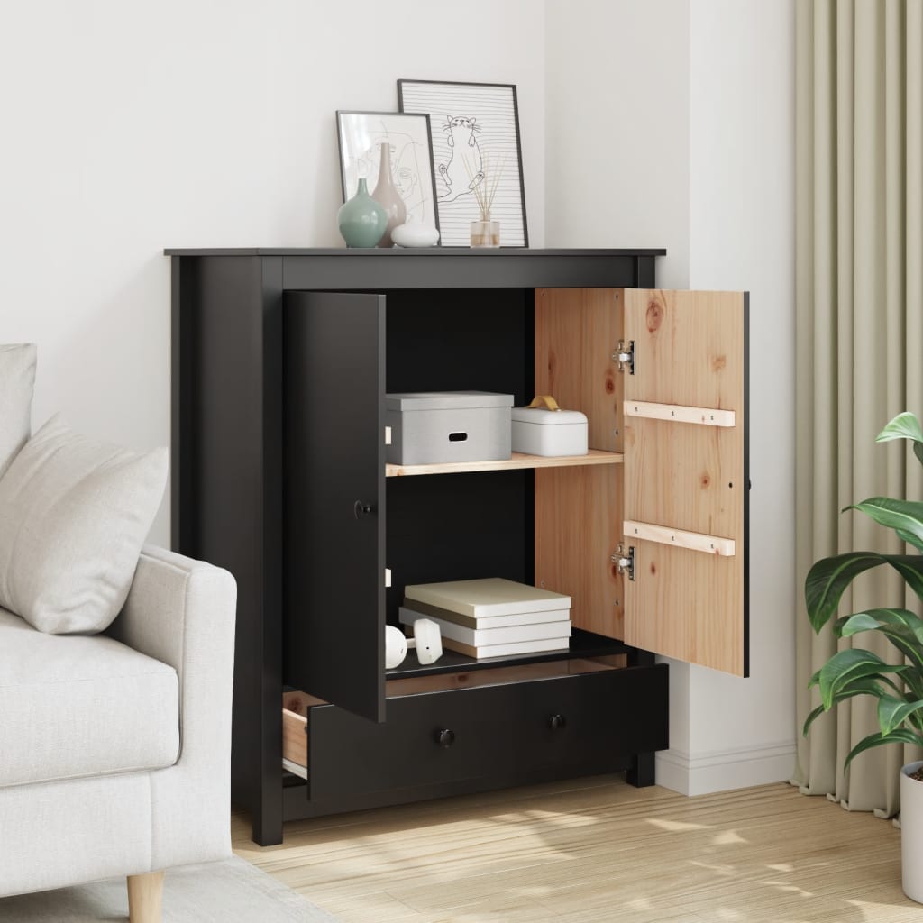 Highboard Schwarz 83x41,5x100 cm Massivholz Kiefer