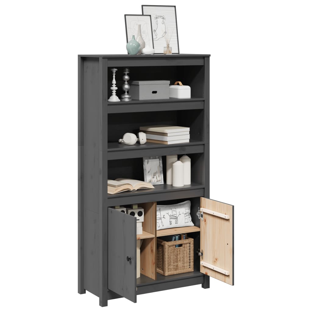 Highboard Grau 80x35x154 cm Massivholz Kiefer
