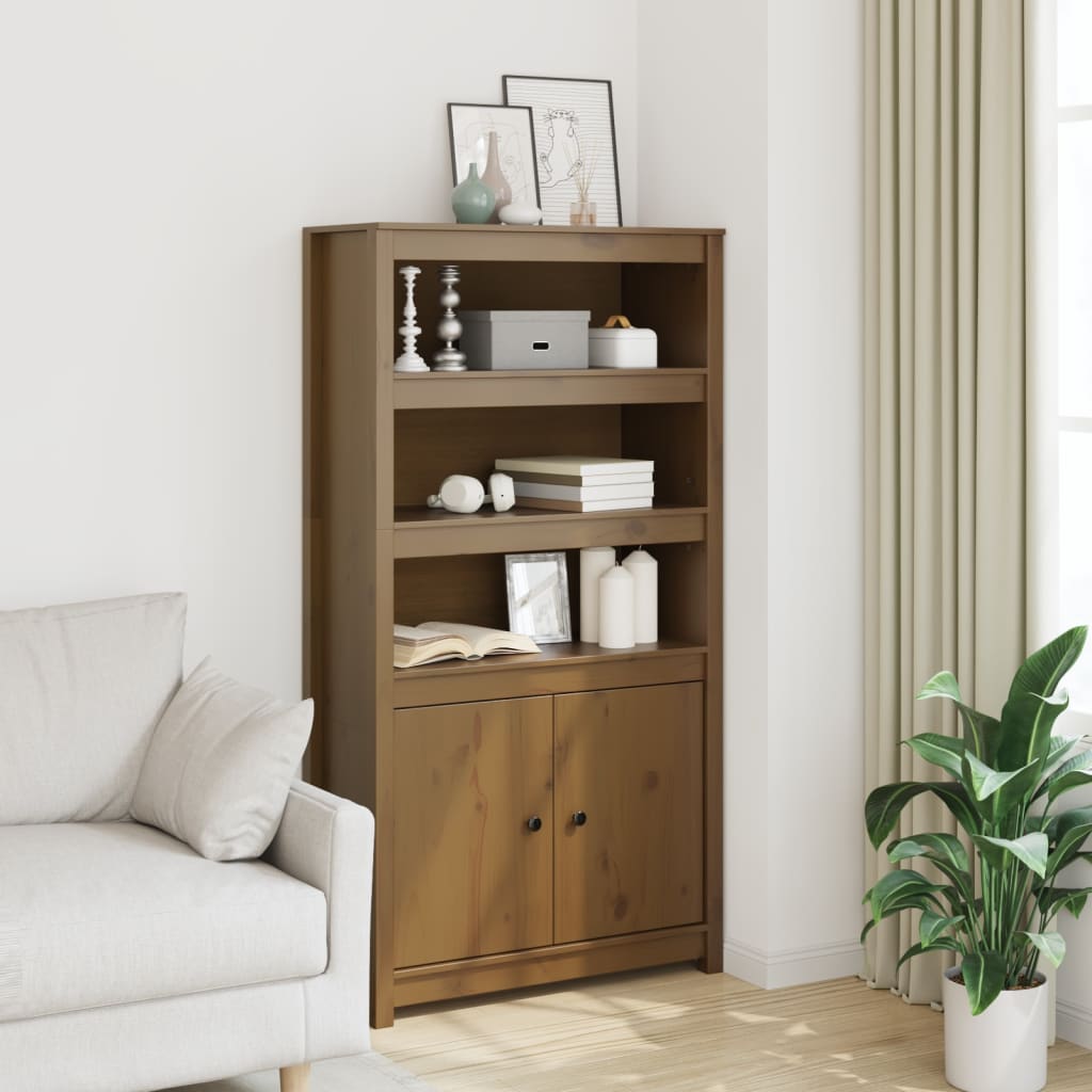 Highboard Honigbraun 80x35x154 cm Massivholz Kiefer