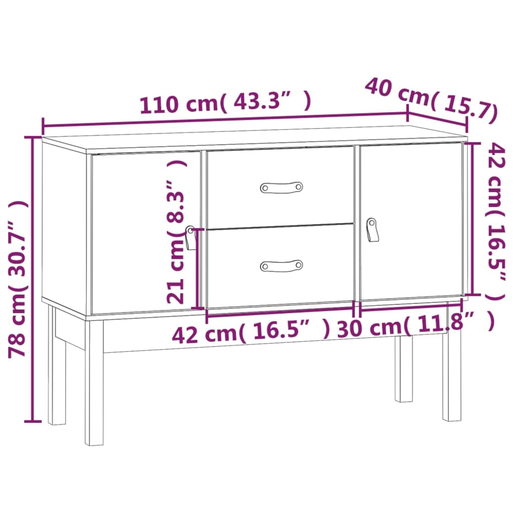 Sideboard Grau 110x40x78 cm Massivholz Kiefer