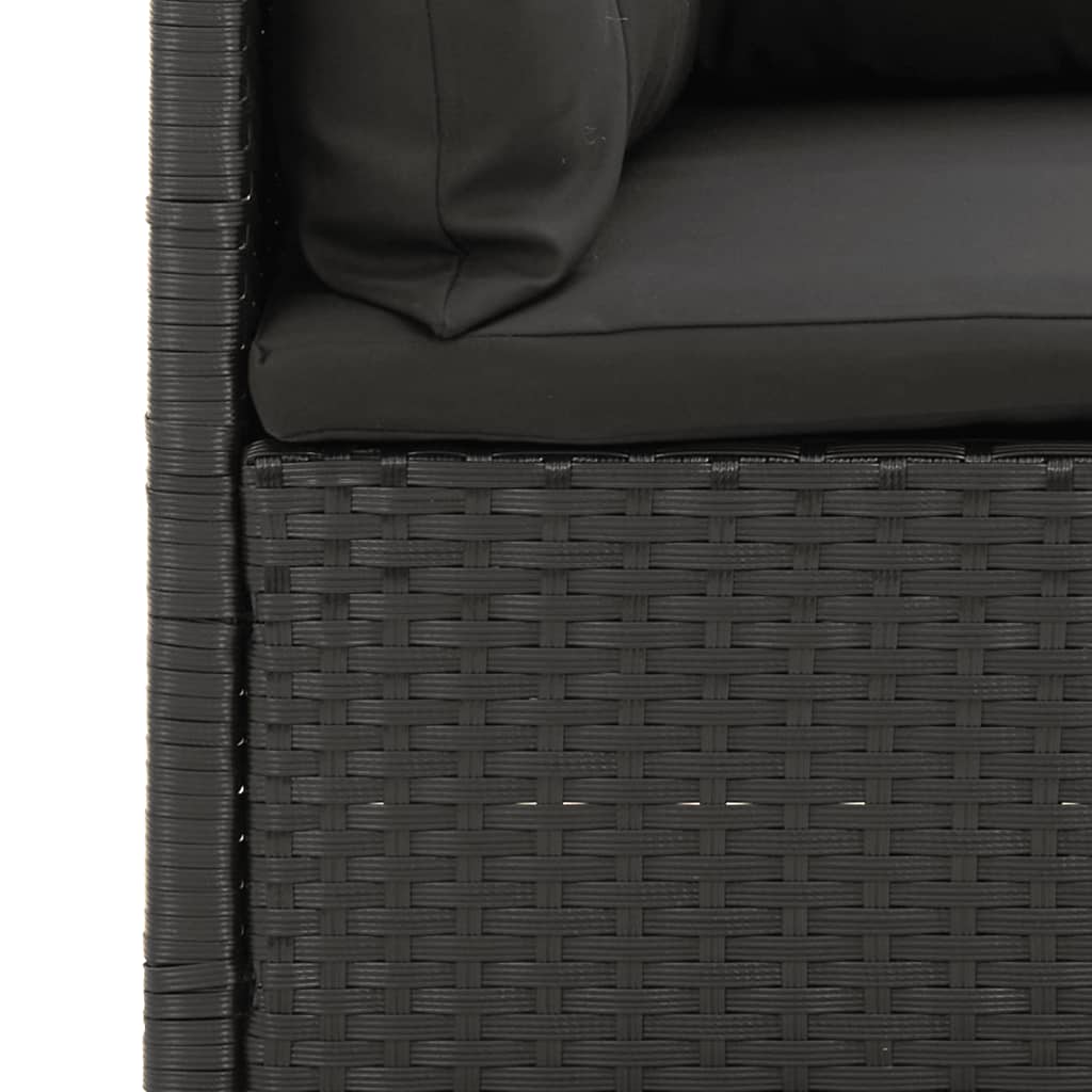 3-tlg. Garten-Lounge-Set mit Kissen Schwarz Poly Rattan