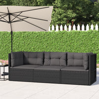 Thumbnail for 3-tlg. Garten-Lounge-Set mit Kissen Schwarz Poly Rattan