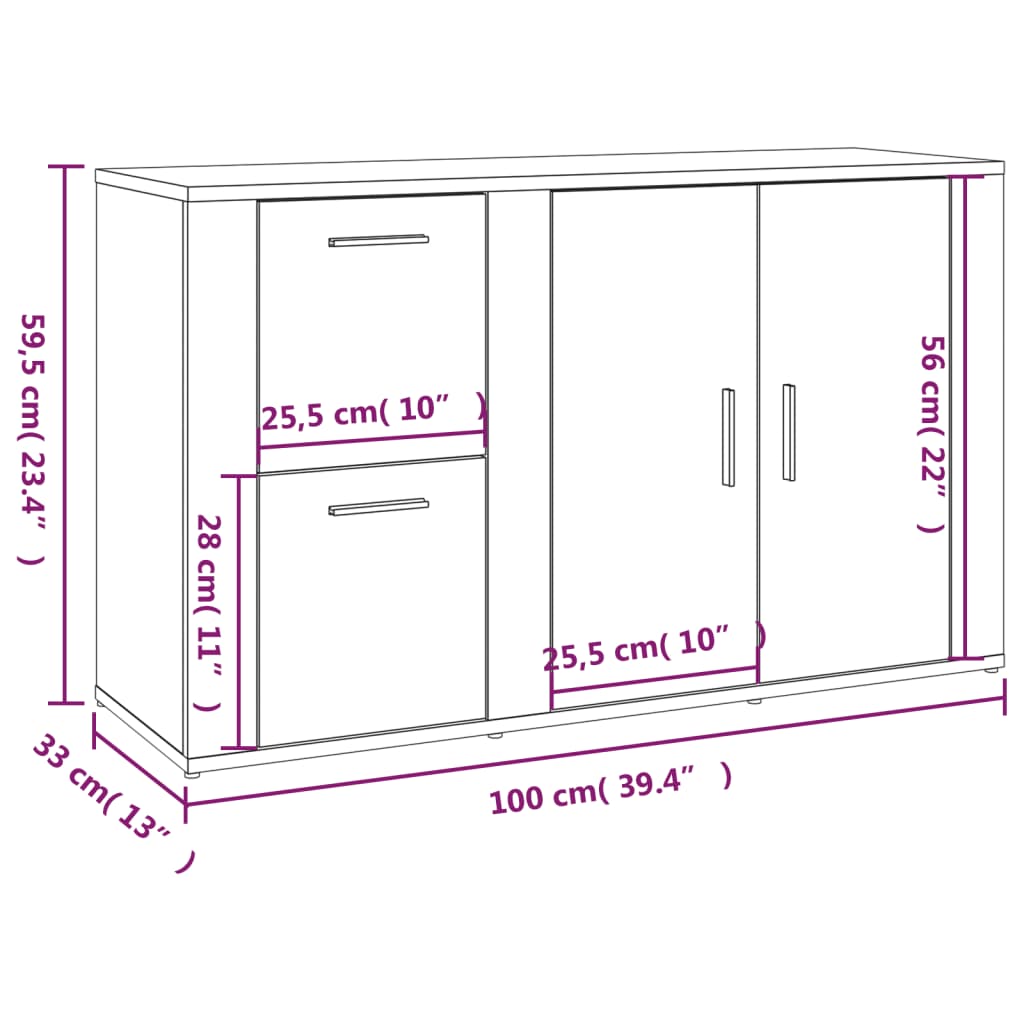 Sideboard Sonoma-Eiche 100x33x59,5 cm Holzwerkstoff