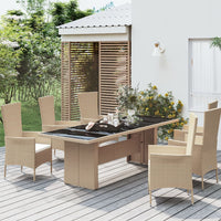 Thumbnail for Gartentisch mit Glasplatte Beige Poly Rattan & Hartglas