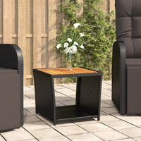 Thumbnail for Beistelltisch mit Holzplatte Schwarz Poly Rattan & Akazienholz
