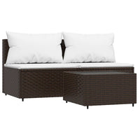 Thumbnail for 3-tlg. Garten-Lounge-Set mit Kissen Braun Poly Rattan