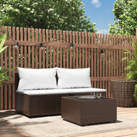 Thumbnail for 3-tlg. Garten-Lounge-Set mit Kissen Braun Poly Rattan