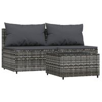 Thumbnail for 3-tlg. Garten-Lounge-Set mit Kissen Grau Poly Rattan