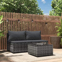 Thumbnail for 3-tlg. Garten-Lounge-Set mit Kissen Grau Poly Rattan