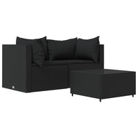 Thumbnail for 3-tlg. Garten-Lounge-Set mit Kissen Schwarz Poly Rattan