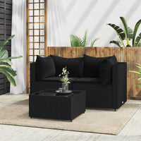 Thumbnail for 3-tlg. Garten-Lounge-Set mit Kissen Schwarz Poly Rattan